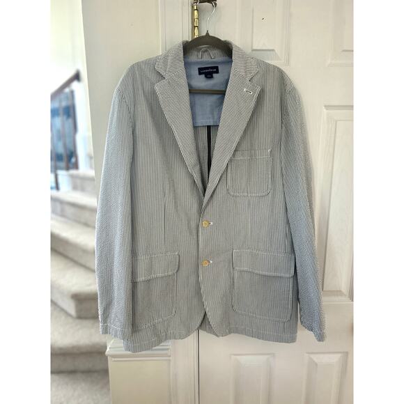 Lands End Blue & White Seersucker Three Button Blazer - Picture 1 of 6